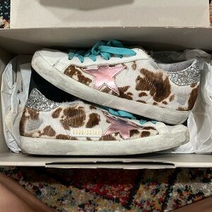 Golden Goose cow print pony pink metallic size 35